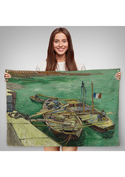 Vincent Van Gogh - Kum Mavnalarını Boşaltan Adamlarla Rıhtım Duvar ÖRTÜSÜ-7185