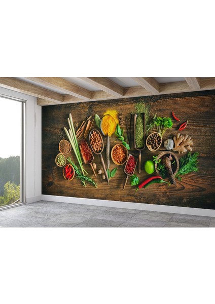 Mutfak Kesme Tahtası Üzerinde Baharatla Duvar KAĞIDI-3586 fiyatları