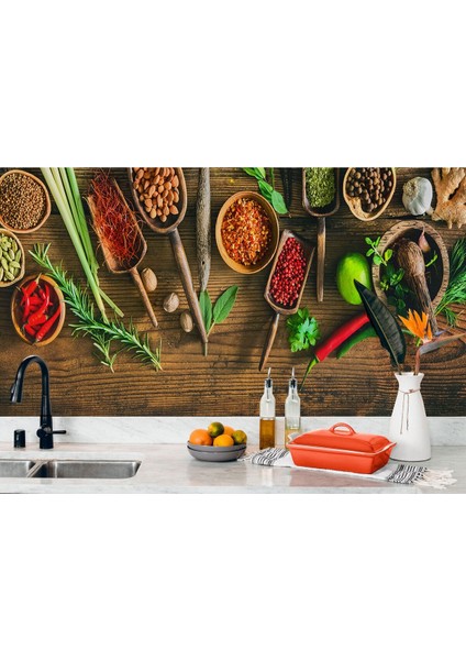 Mutfak Kesme Tahtası Üzerinde Baharatla Duvar KAĞIDI-3586 fırsatları