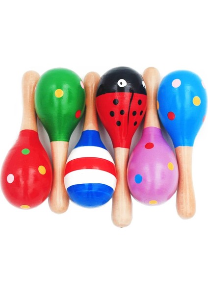 2 Adet Tamamen Ahşap Renkli Marakas Seti Çocuk Oyuncak Çıngırak