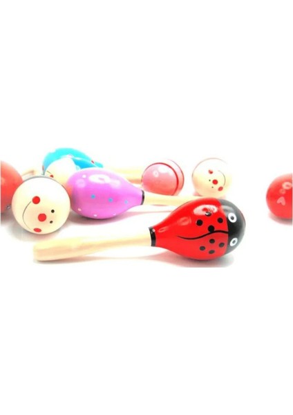 2 Adet Tamamen Ahşap Renkli Marakas Seti Çocuk Oyuncak Çıngırak