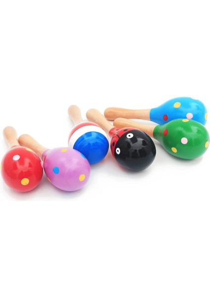 2 Adet Tamamen Ahşap Renkli Marakas Seti Çocuk Oyuncak Çıngırak