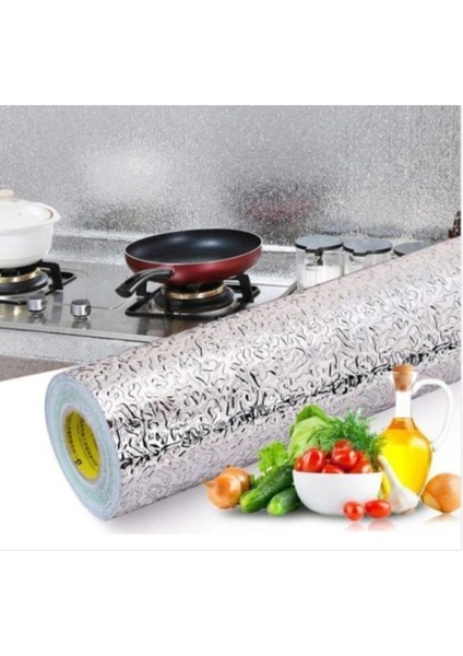 Yapışkanlı Kolay Silinebilir Mutfak Tezgah Üstü Folyo Gümüş 10 Metre Tezgah Mutfak Banyo Kullanışlı