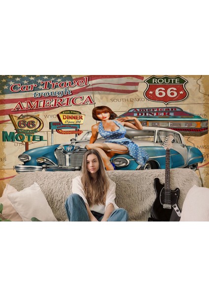 Lv Araba Üstünde Oturan Kadın Duvar KAĞIDI-5512 fırsatları