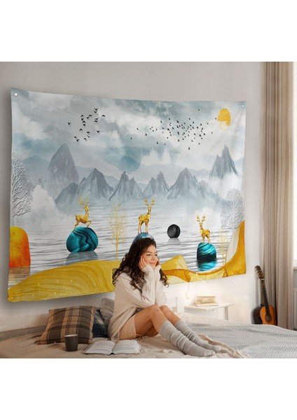 3D Modern Tasarım Altın Geyikler Duvar ÖRTÜSÜ-7196 fiyatları