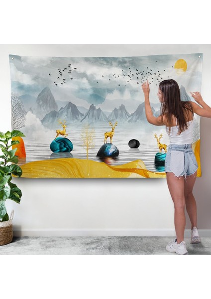 3D Modern Tasarım Altın Geyikler Duvar ÖRTÜSÜ-7196 modelleri