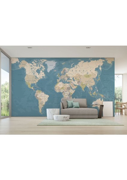 Ingilizce Dünya Haritası Duvar Kağıdı Okyanuslu Eğitici DETAYLI-1040