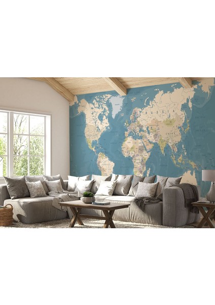 Ingilizce Dünya Haritası Duvar Kağıdı Okyanuslu Eğitici DETAYLI-1040 fiyatları