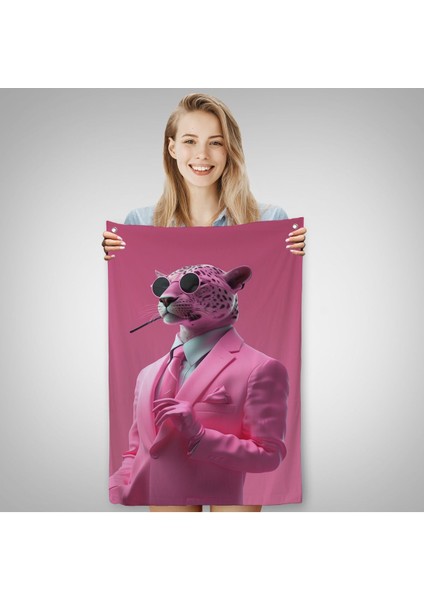 Sigara Içen Pembe Leopar Duvar ÖRTÜSÜ-7859