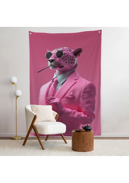 Sigara Içen Pembe Leopar Duvar ÖRTÜSÜ-7859