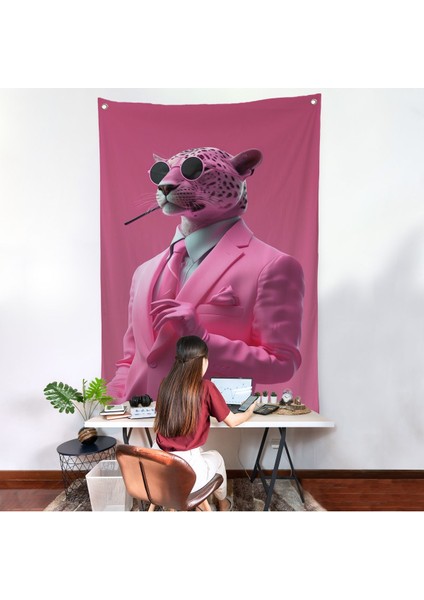 Sigara Içen Pembe Leopar Duvar ÖRTÜSÜ-7859