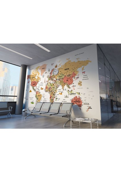 Türkçe Dünya Haritası Son Derece Ayrıntılı Eğitici ve Sembollü Duvar KAĞIDI-3206 fiyatları