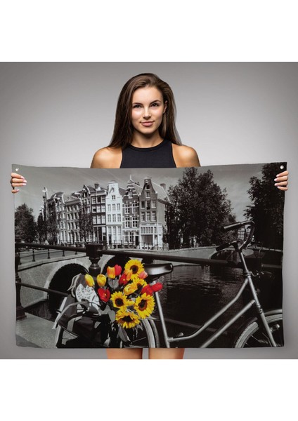Amsterdam Kanallarındaki Bisiklet ve Laleler Duvar ÖRTÜSÜ-HALISI-6594 fiyatları