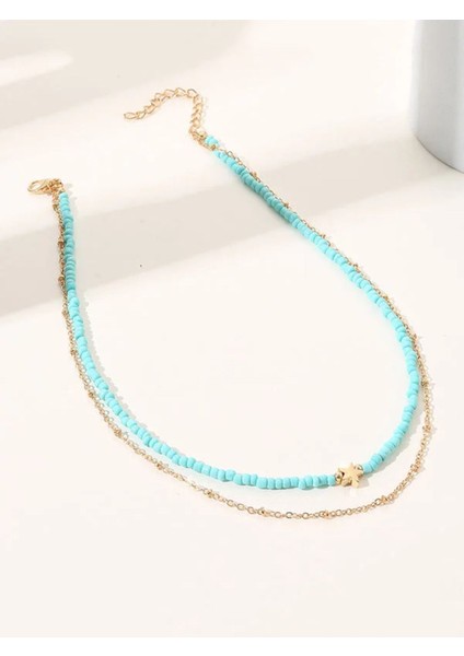 Yıldızlı Kum Boncuk Ikili Kolye modelleri