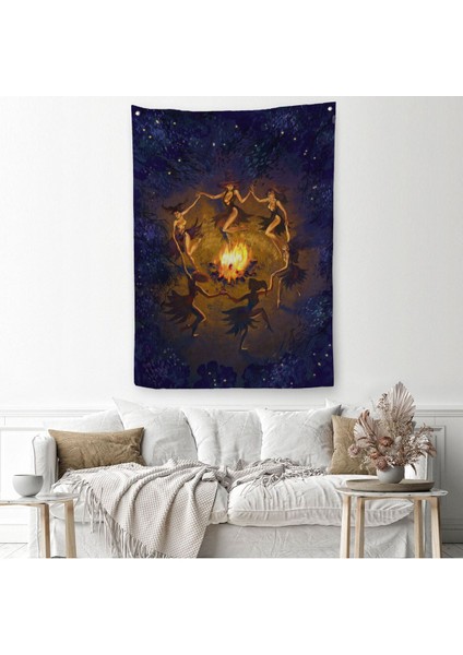 Ayini Yapan Cadıların Ateş Etrafındaki Dans Duvar ÖRTÜSÜ-HALISI-6354