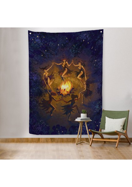 Ayini Yapan Cadıların Ateş Etrafındaki Dans Duvar ÖRTÜSÜ-HALISI-6354