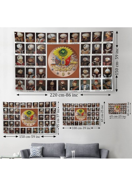 Osmanlı Padişahlarının Tümü Dekoratif Duvar ÖRTÜSÜ-HALISI-6549 modelleri