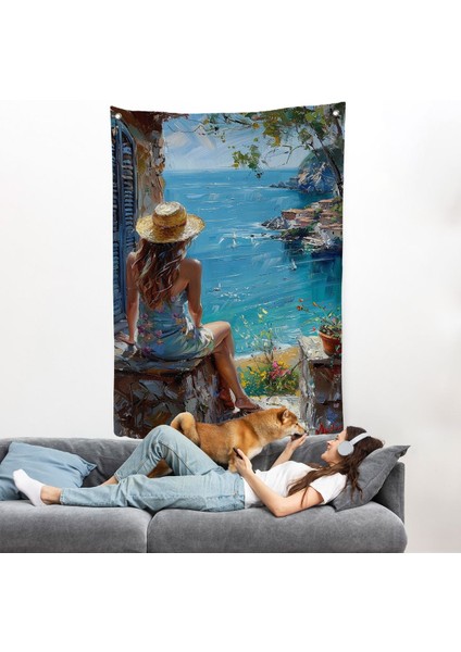 Deniz Manzarasınız Izleyen Kadın Duvar ÖRTÜSÜ-7866