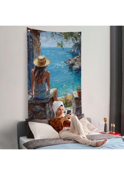 Deniz Manzarasınız Izleyen Kadın Duvar ÖRTÜSÜ-7866 fiyatları