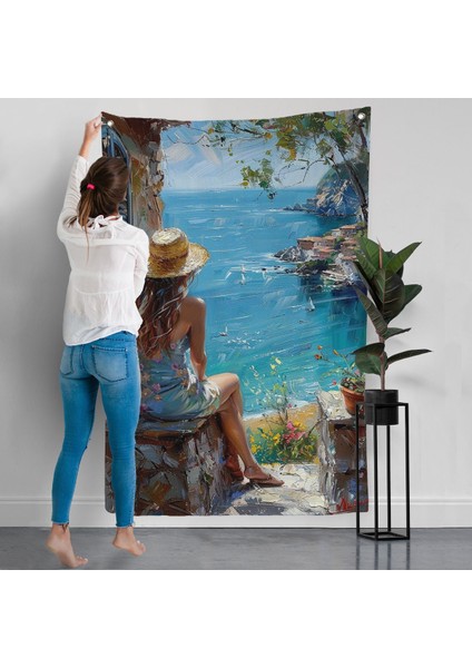 Deniz Manzarasınız Izleyen Kadın Duvar ÖRTÜSÜ-7866 modelleri