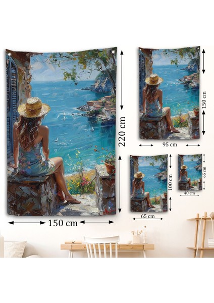 Deniz Manzarasınız Izleyen Kadın Duvar ÖRTÜSÜ-7866 fırsatları