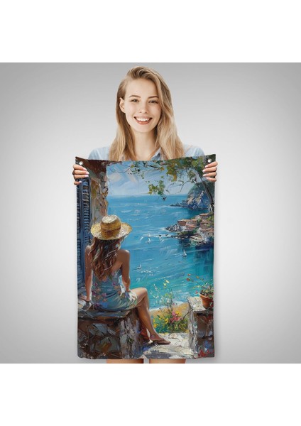 Deniz Manzarasınız Izleyen Kadın Duvar ÖRTÜSÜ-7866