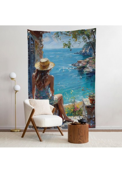 Deniz Manzarasınız Izleyen Kadın Duvar ÖRTÜSÜ-7866