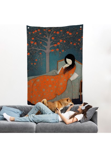 Yatakta Uyuyan Asyalı Kadın Duvar ÖRTÜSÜ-8007