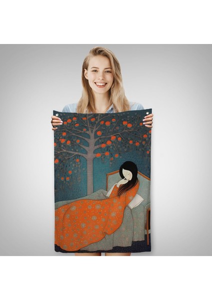 Yatakta Uyuyan Asyalı Kadın Duvar ÖRTÜSÜ-8007