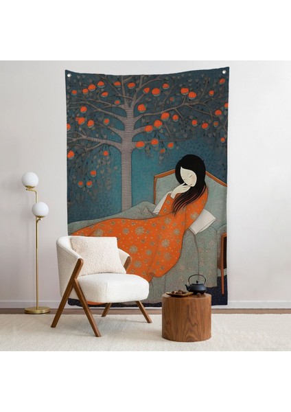 Yatakta Uyuyan Asyalı Kadın Duvar ÖRTÜSÜ-8007