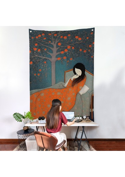 Yatakta Uyuyan Asyalı Kadın Duvar ÖRTÜSÜ-8007