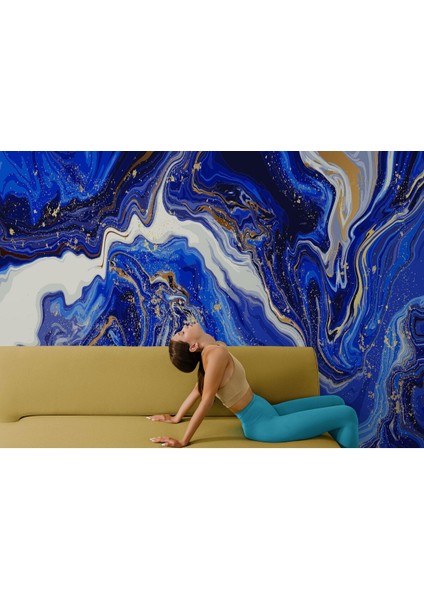 Altın ve Mavi Soyut Mermer Desenli Duvar KAĞIDI-5533 fırsatları