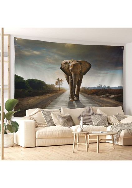Duvar Örtüsü / Halısı Yürüyen Fil Kaliteli Kanvas Kumaş -3959