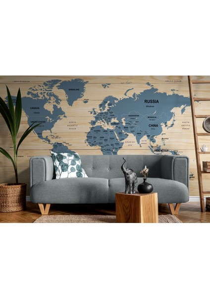 Ingilizce Dünya Haritası Duvar Kağıdı Ahşap Görünümlü Detaylı -1843 modelleri