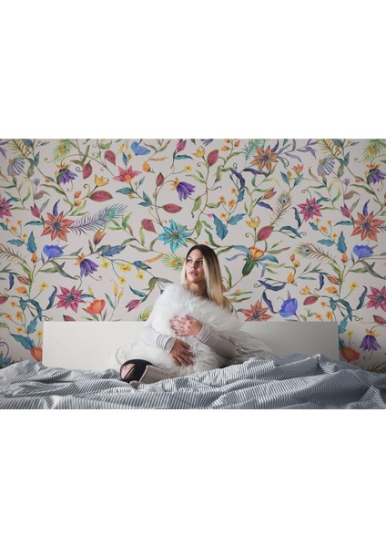 Hg Renkli Çiçekler Desenli Duvar KAĞIDI-5653 fırsatları