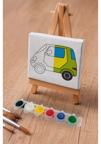 Sevimli Yeşil Araba, Erkek Çocuğu Eğitici Tuval Boyama Hobi SETI-9025