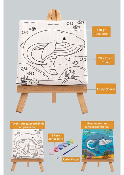Sevimli Mavi Balina, Çocuk Eğitici Tuval Boyama Hobi SETI-9006