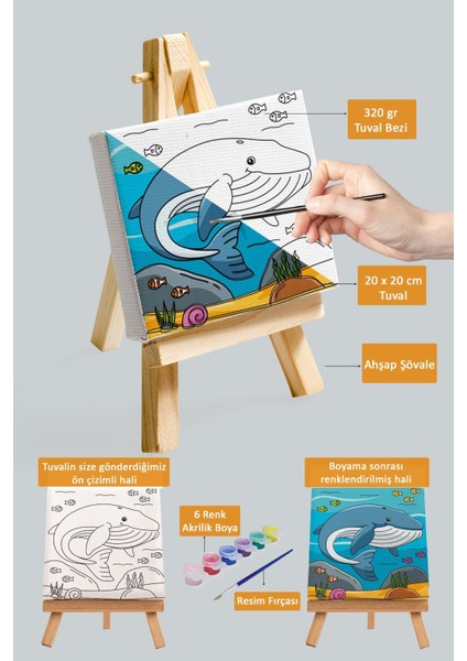 Sevimli Mavi Balina, Çocuk Eğitici Tuval Boyama Hobi SETI-9006 fiyatları