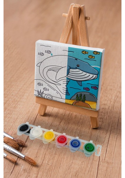 Sevimli Mavi Balina, Çocuk Eğitici Tuval Boyama Hobi SETI-9006