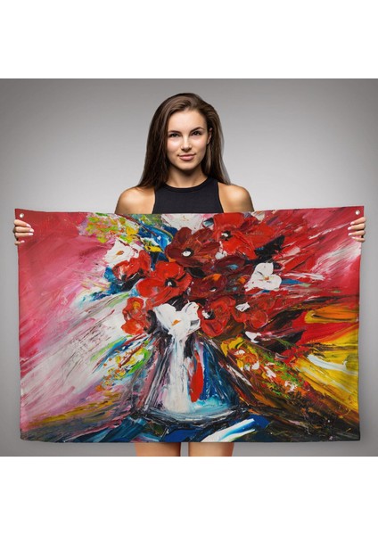 Vazo Içindeki Çiçekler Yağlıboya Görünüm Dekoratif Duvar ÖRTÜSÜ-HALISI-6520 fiyatları