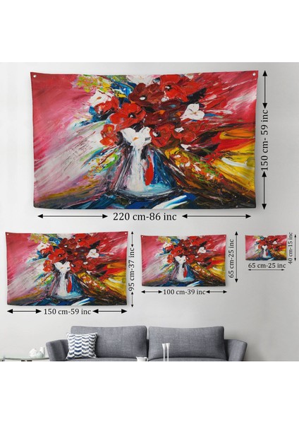 Vazo Içindeki Çiçekler Yağlıboya Görünüm Dekoratif Duvar ÖRTÜSÜ-HALISI-6520 modelleri