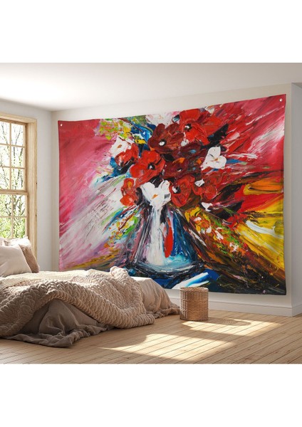 Vazo Içindeki Çiçekler Yağlıboya Görünüm Dekoratif Duvar ÖRTÜSÜ-HALISI-6520