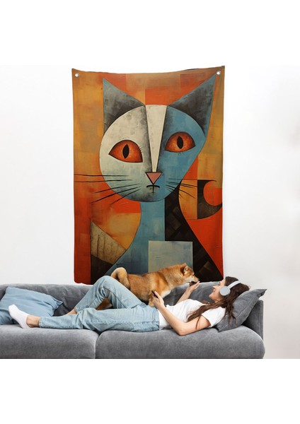 Pablo Picasso Tarzı - Soyut Renkli Kedi Duvar ÖRTÜSÜ-7373