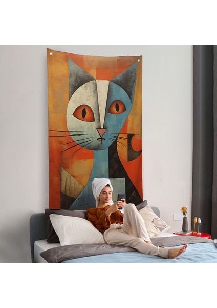 Pablo Picasso Tarzı - Soyut Renkli Kedi Duvar ÖRTÜSÜ-7373 fiyatları