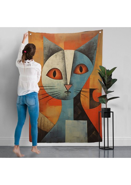Pablo Picasso Tarzı - Soyut Renkli Kedi Duvar ÖRTÜSÜ-7373 modelleri