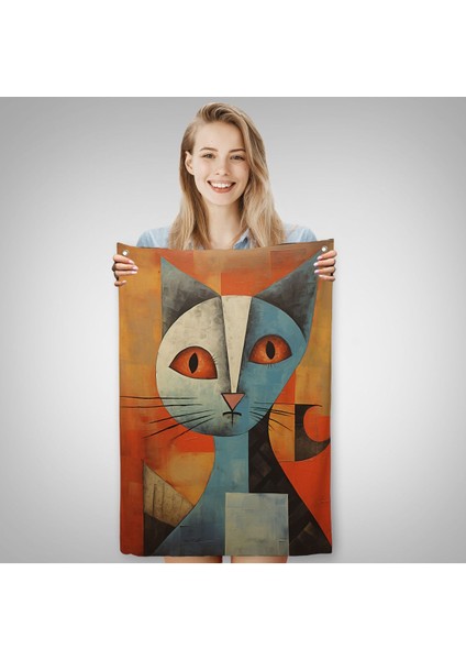 Pablo Picasso Tarzı - Soyut Renkli Kedi Duvar ÖRTÜSÜ-7373