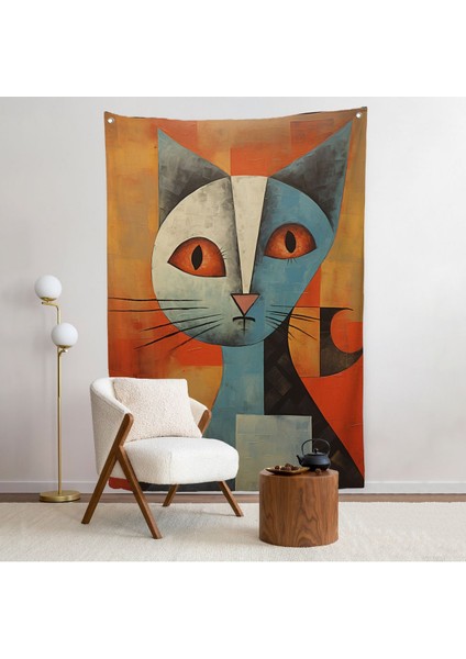 Pablo Picasso Tarzı - Soyut Renkli Kedi Duvar ÖRTÜSÜ-7373