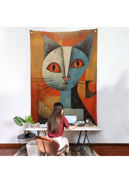 Pablo Picasso Tarzı - Soyut Renkli Kedi Duvar ÖRTÜSÜ-7373
