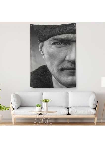 Mustafa Kemal Atatürk Siyah Beyaz Duvar Örtüsü - HALISI-6303
