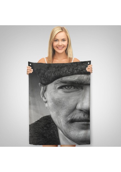 Mustafa Kemal Atatürk Siyah Beyaz Duvar Örtüsü - HALISI-6303 fiyatları